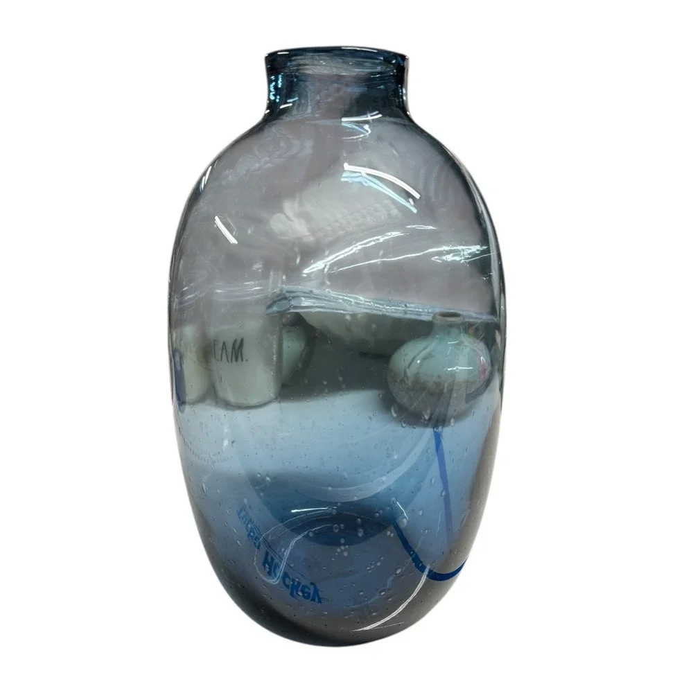 Pier 1 Decorative Vase Blue Glass Bottle Unique Shape‎ Home Decor 11